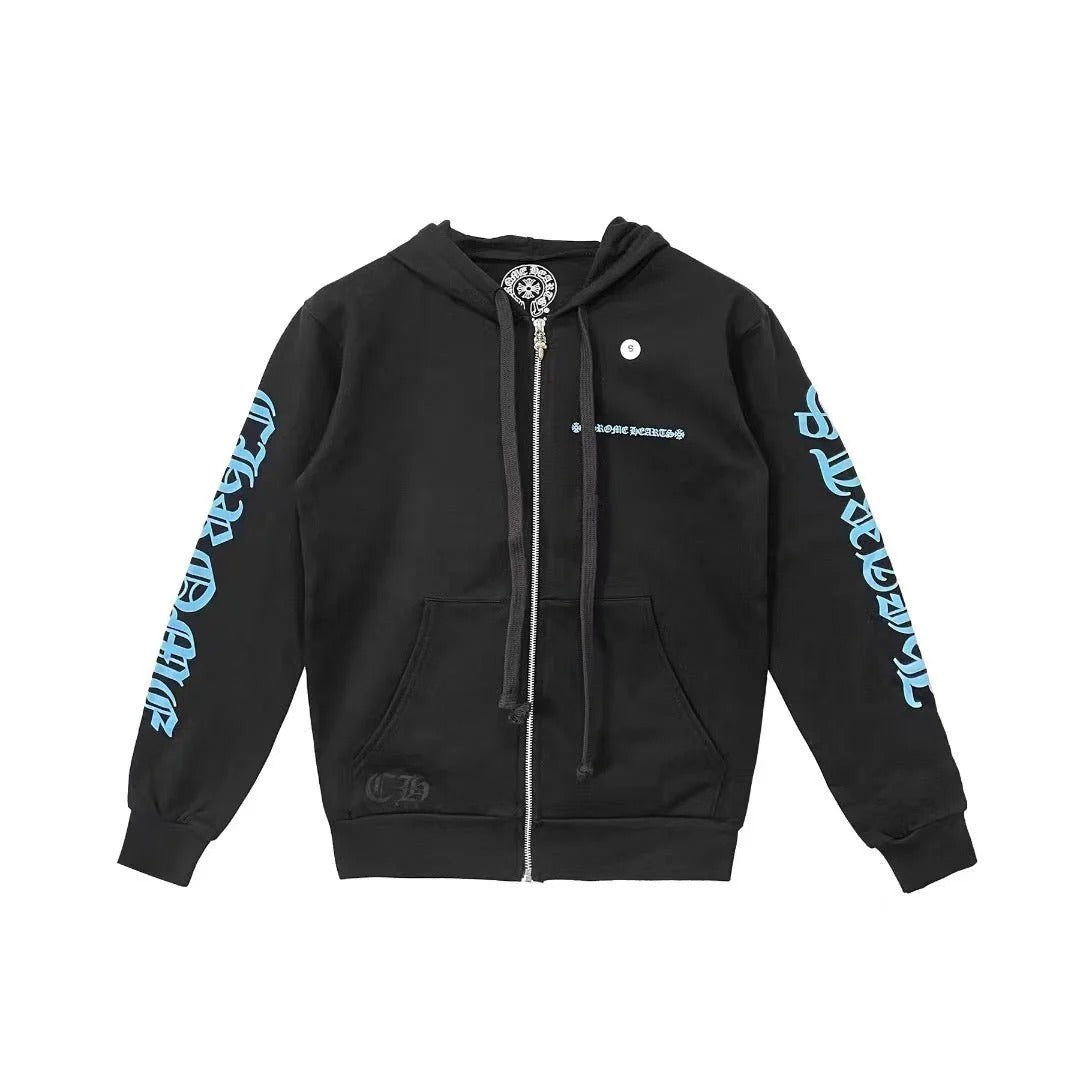 HROME HEART BLUE SCRIPT ZIP UP HOODIE