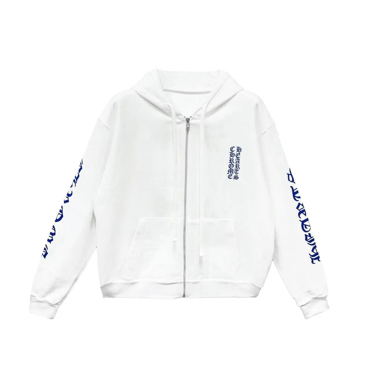 HROME HEART BLUE SCROLL WHITE ZIP UP HOODIE