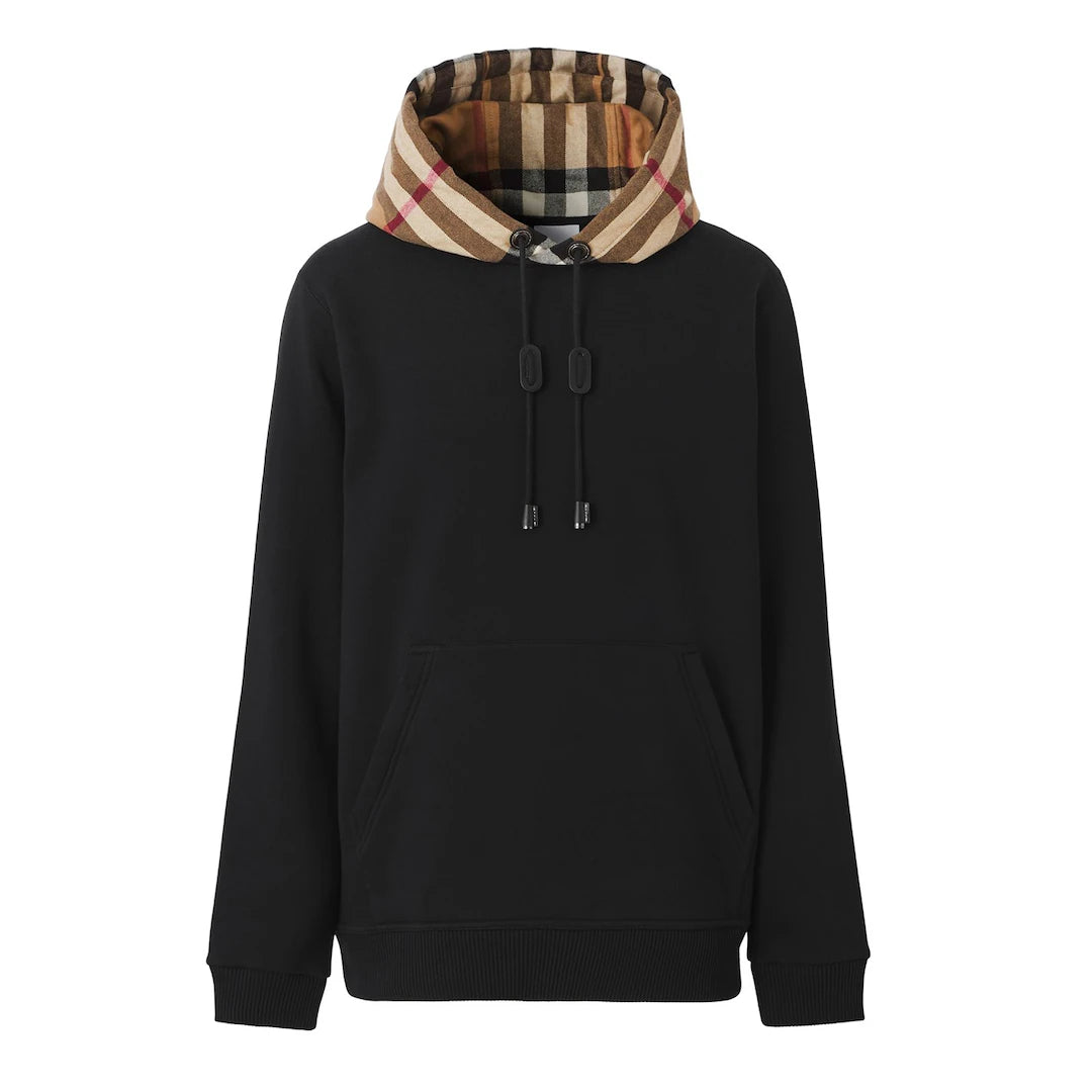BUBERY MEN'S CHECK COTTON HOODIE